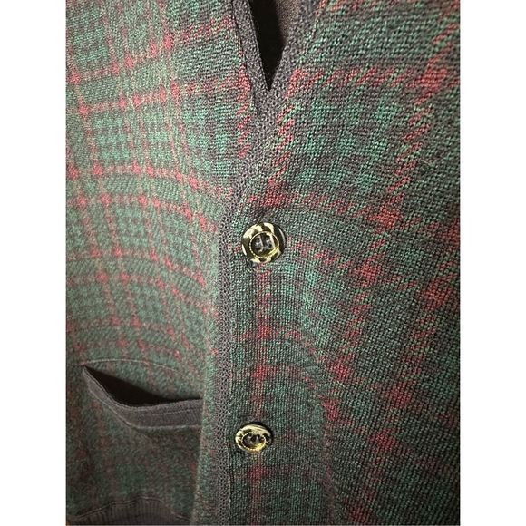 Giovanni Valentino Houndstooth Green Red Holiday Sweater Vest Sz 48 Men's - Picture 3 of 6